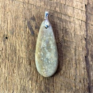 Speckled Polished Flint Khaki Tear Drop Necklace Pendant